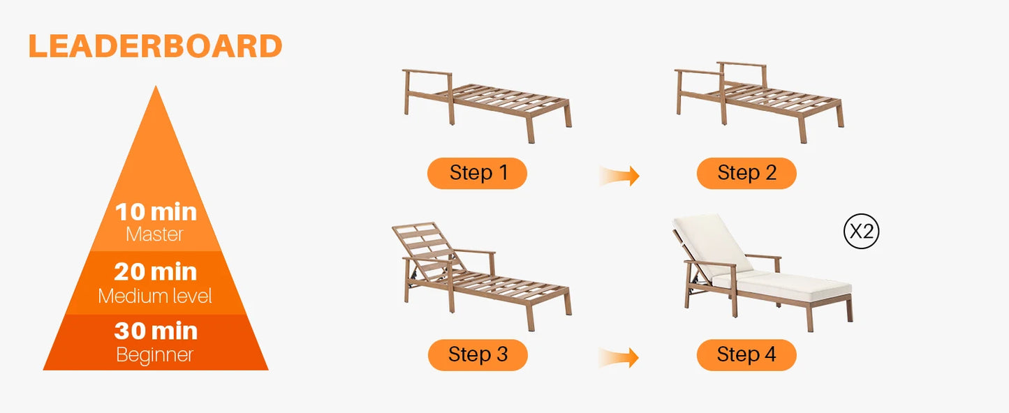 SeeHill 2-Pack Teak Aluminum Pool Chaise