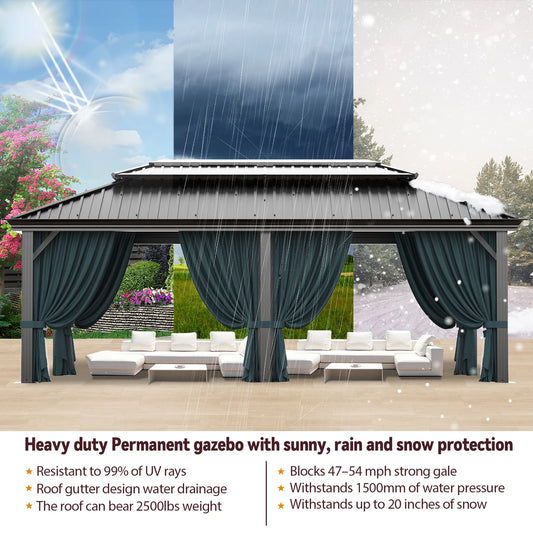 12x20ft Gazebo Pavilion With Metal Double Roof