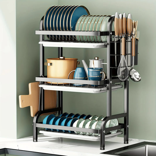 Dish Rack, Three-Tier Space-Saving