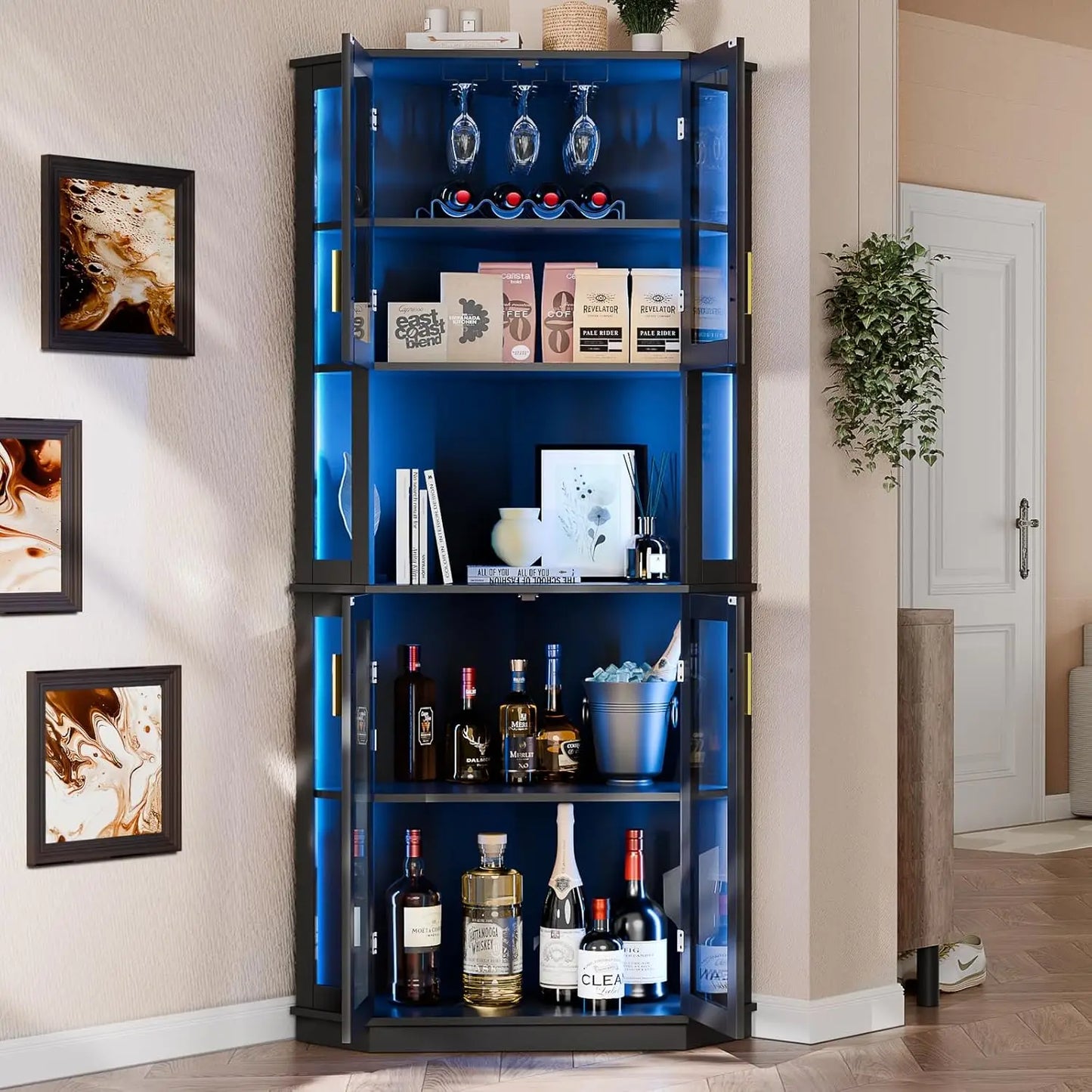71'' Corner Wine Bar Cabinet with LED