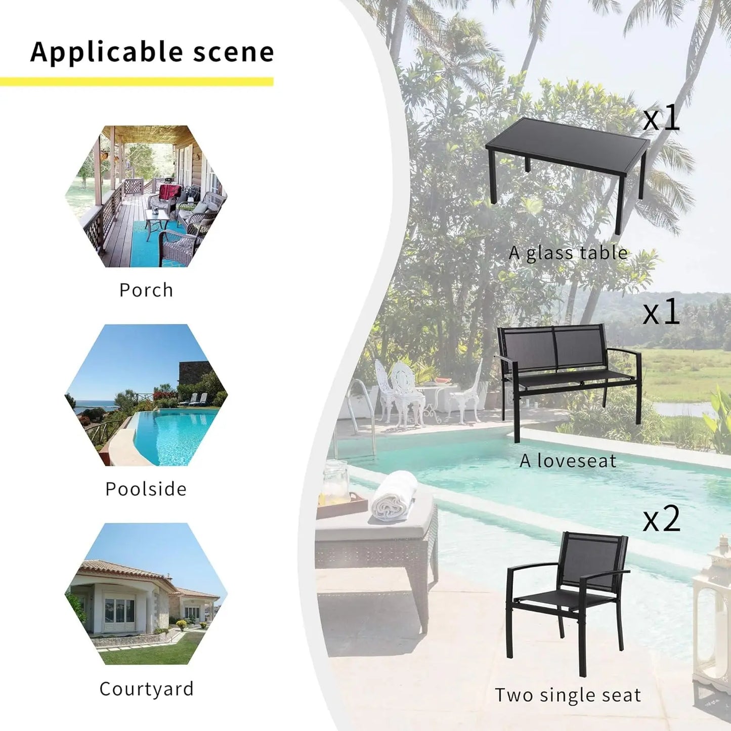 4-Piece Outdoor Patio Set with Glass Table