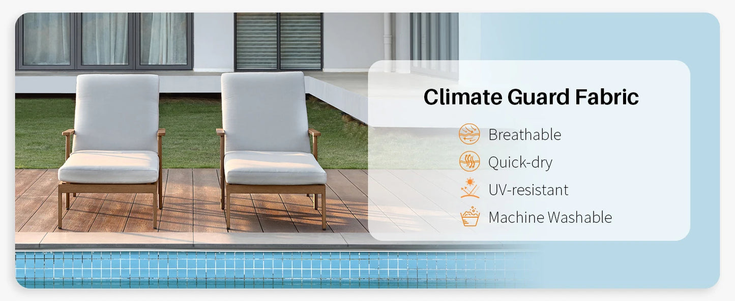SeeHill 2-Pack Teak Aluminum Pool Chaise