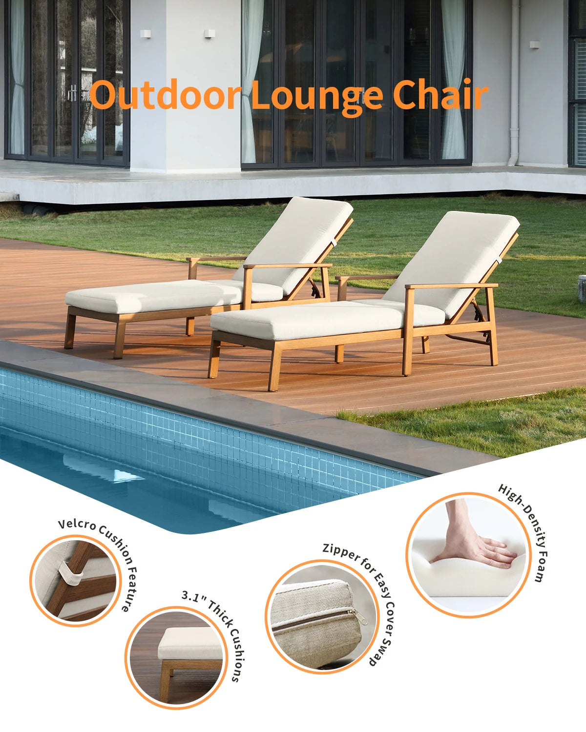 SeeHill 2-Pack Teak Aluminum Pool Chaise
