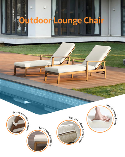 SeeHill 2-Pack Teak Aluminum Pool Chaise