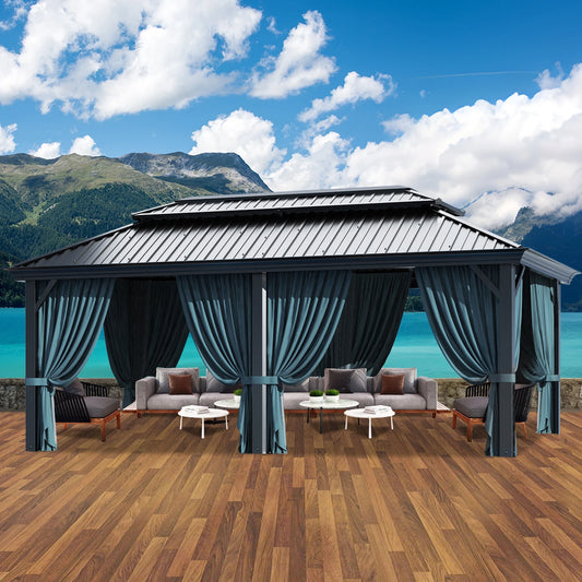 12x20ft Gazebo Pavilion With Metal Double Roof