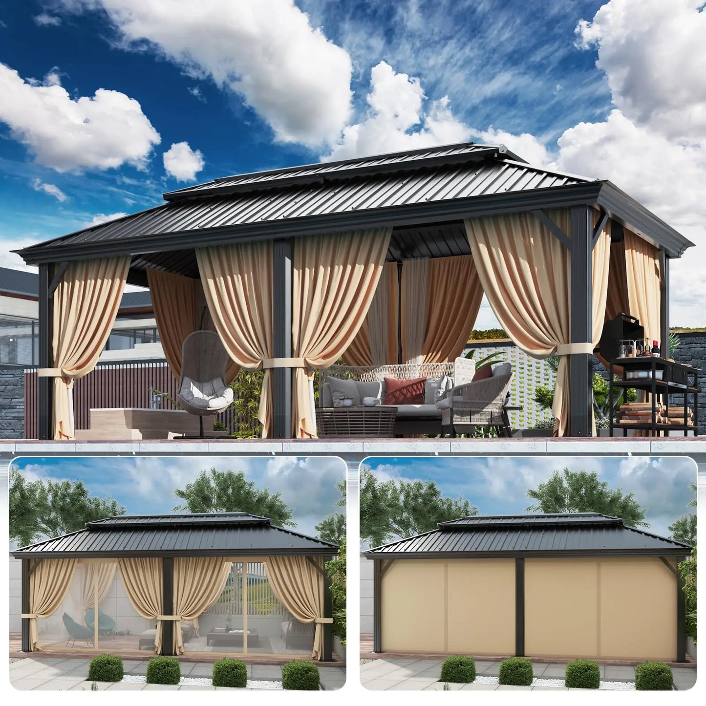 12x20ft Gazebo Pavilion With Metal Double Roof