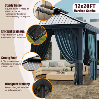 12x20ft Gazebo Pavilion With Metal Double Roof