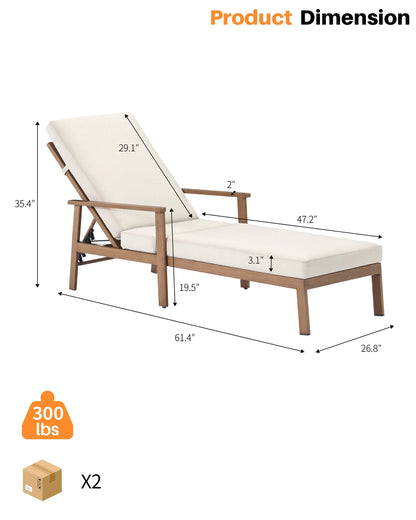 SeeHill 2-Pack Teak Aluminum Pool Chaise