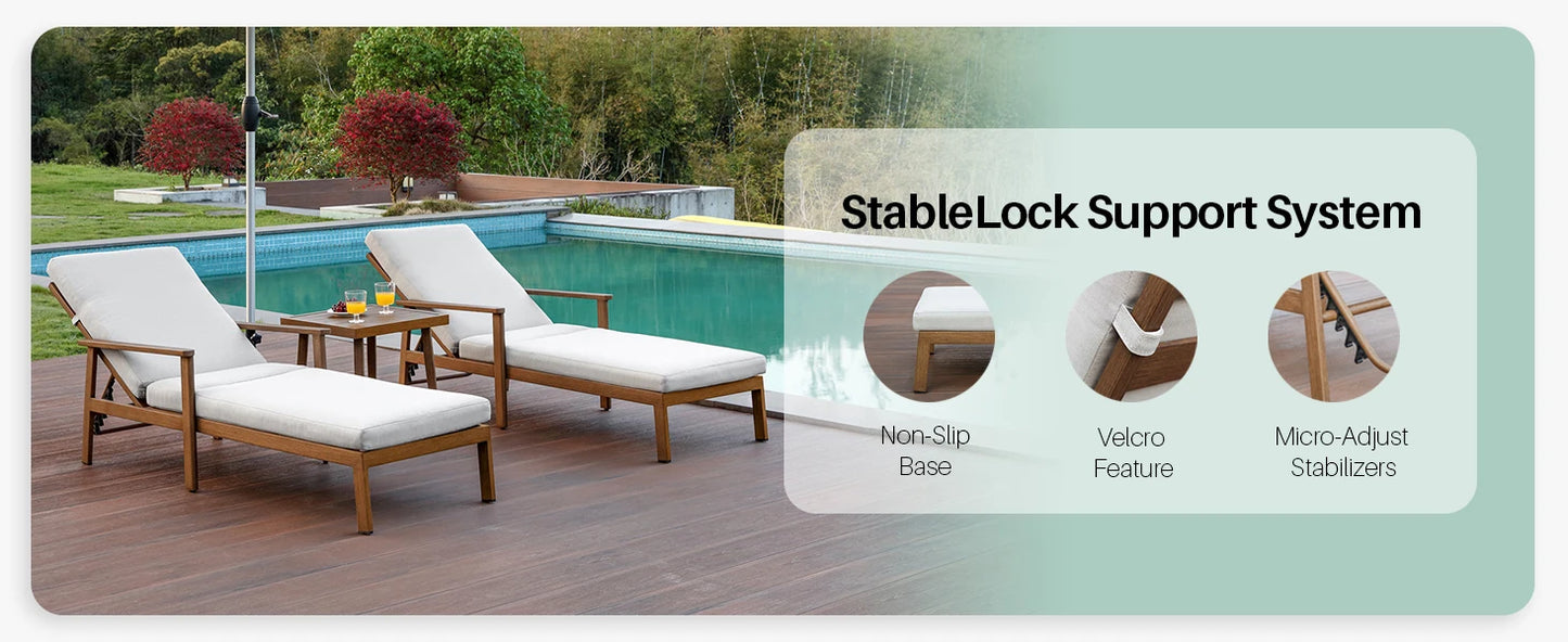 SeeHill 2-Pack Teak Aluminum Pool Chaise
