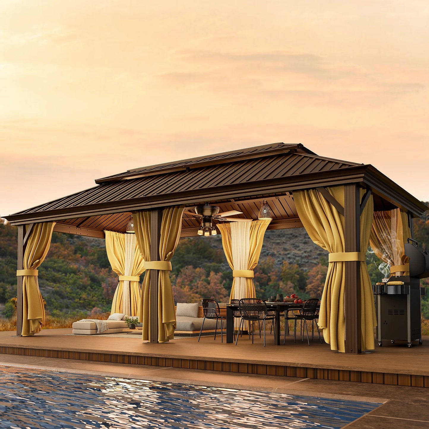 12x20ft Gazebo Pavilion With Metal Double Roof