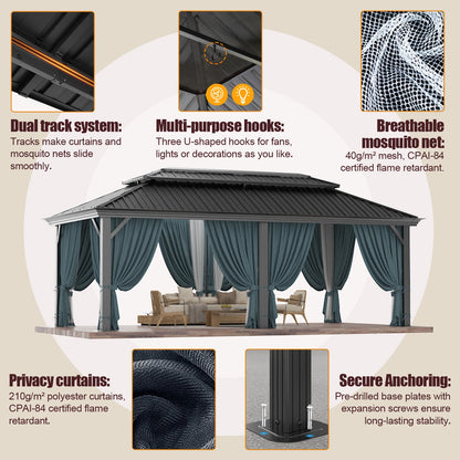 12x20ft Gazebo Pavilion With Metal Double Roof