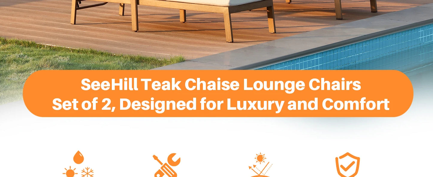 SeeHill 2-Pack Teak Aluminum Pool Chaise