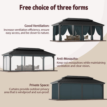 12x20ft Gazebo Pavilion With Metal Double Roof