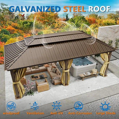 12x20ft Gazebo Pavilion With Metal Double Roof