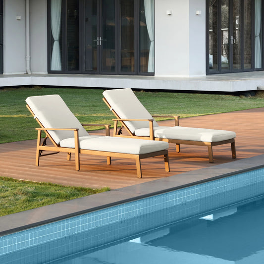 SeeHill 2-Pack Teak Aluminum Pool Chaise