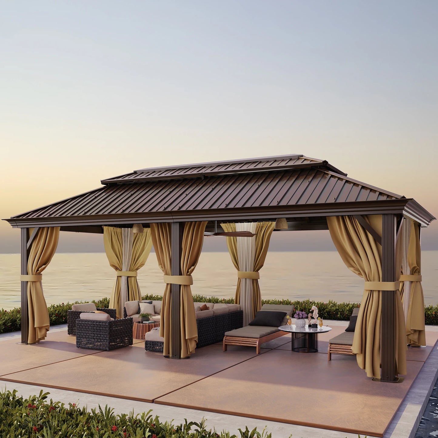 12x20ft Gazebo Pavilion With Metal Double Roof
