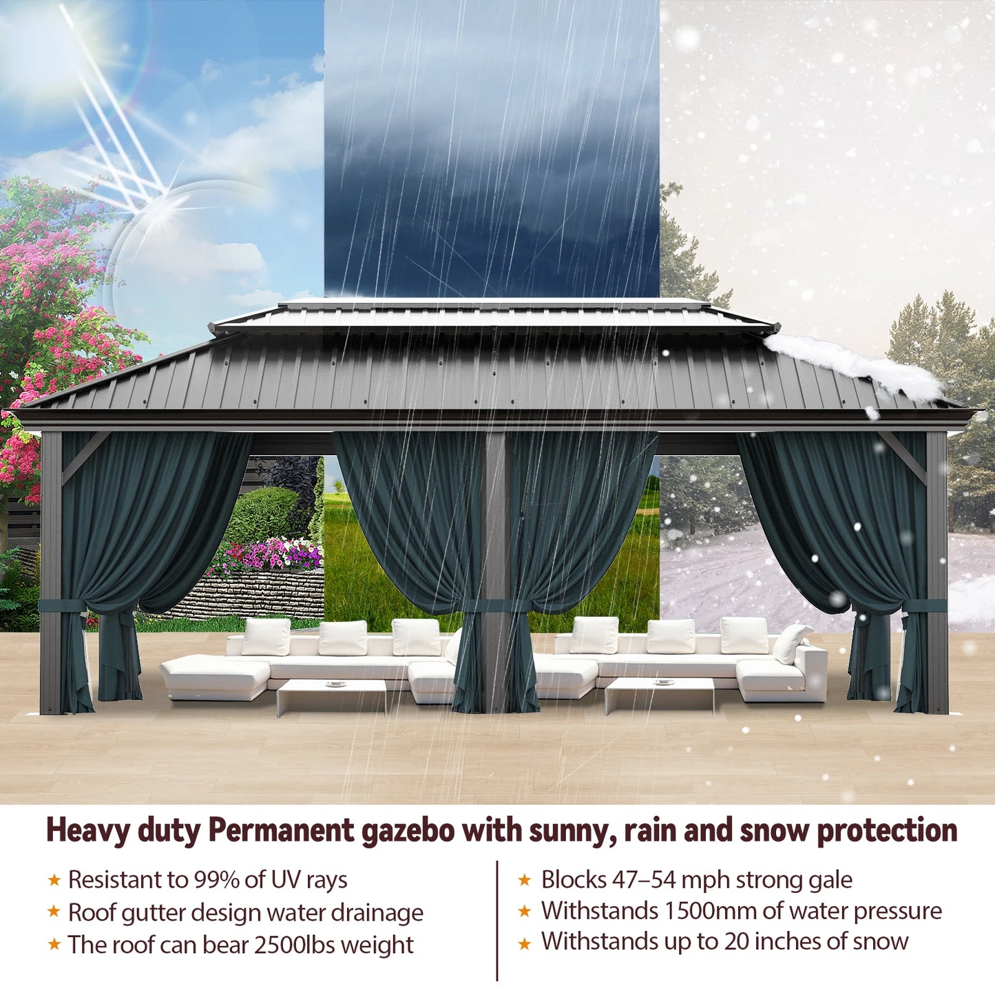 12x20ft Gazebo Pavilion With Metal Double Roof