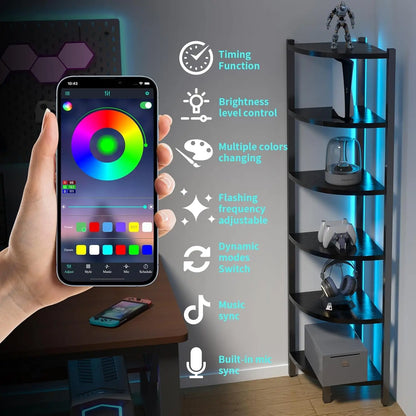 6-Tier Corner Shelf with LED Lights