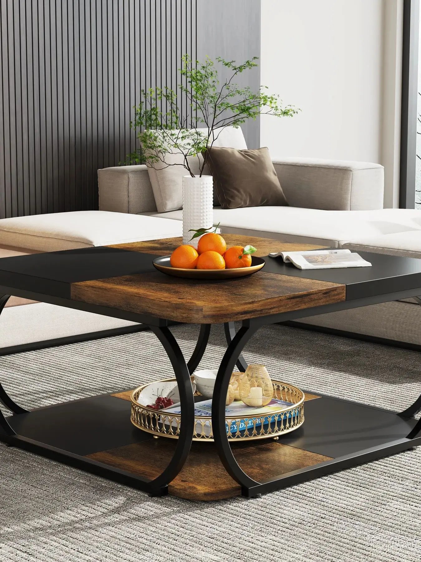 Tribesigns Square Coffee Table with 2 Tiers