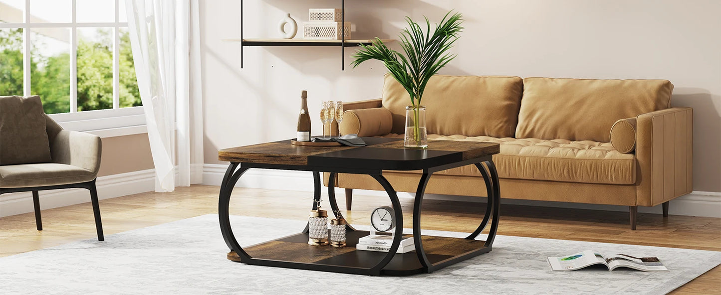 Tribesigns Square Coffee Table with 2 Tiers