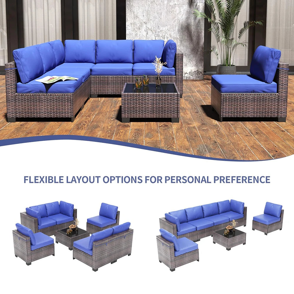 7-Piece PE Rattan Sectional Patio Set
