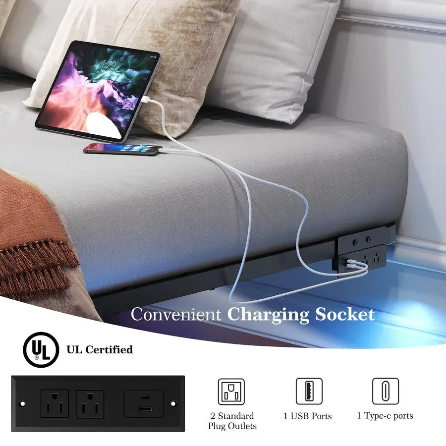 Size Floating Bed Frame with LED Lights