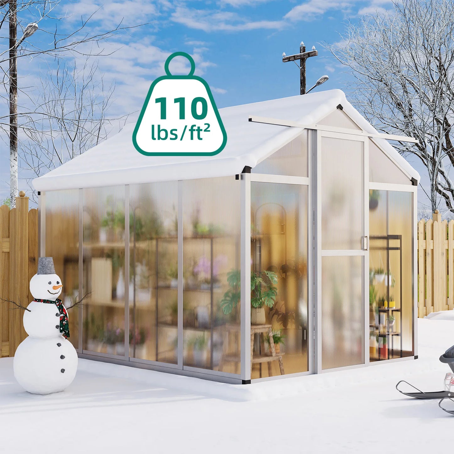 6x8 FT Greenhouse, Aluminum Walk-in