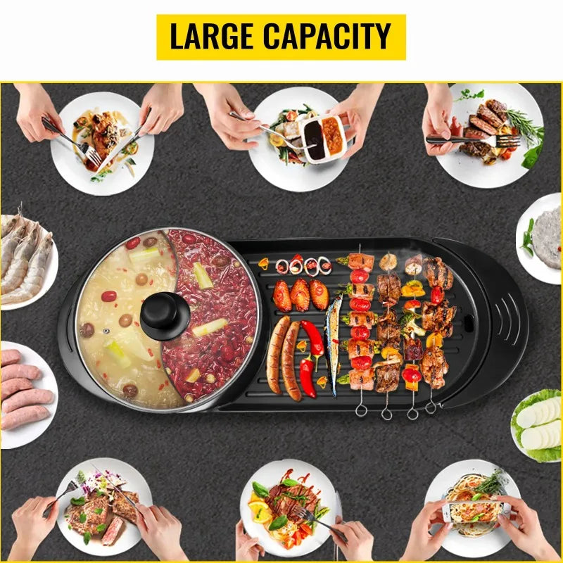 2200W Electric Barbecue Pot 2-in-1 Hot Pot