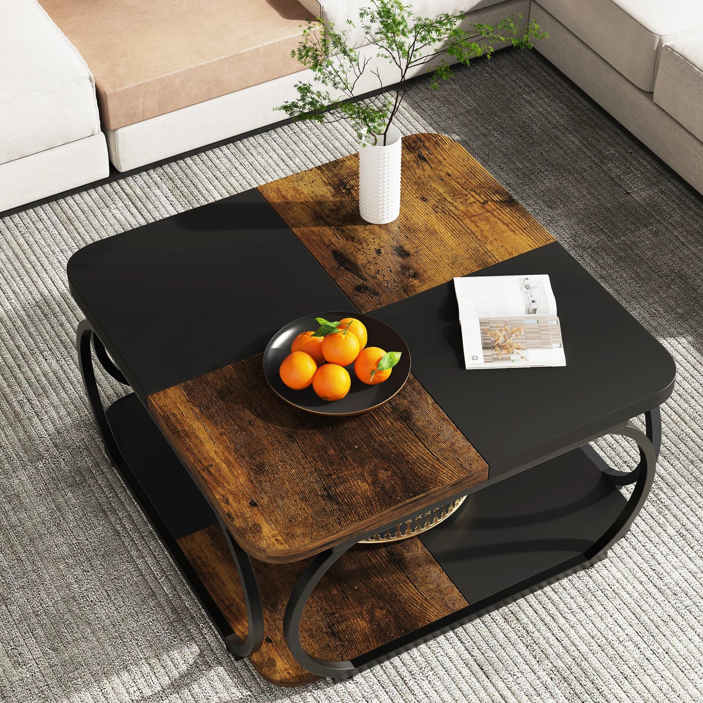 Tribesigns Square Coffee Table with 2 Tiers