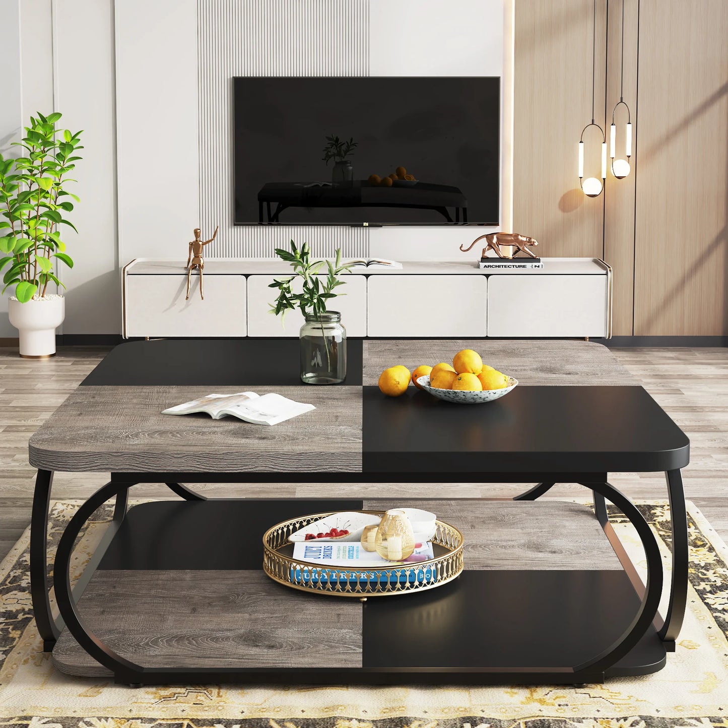 Tribesigns Square Coffee Table with 2 Tiers