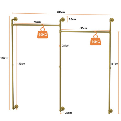 Industrial Pipe Clothing Rack Wall Mounted