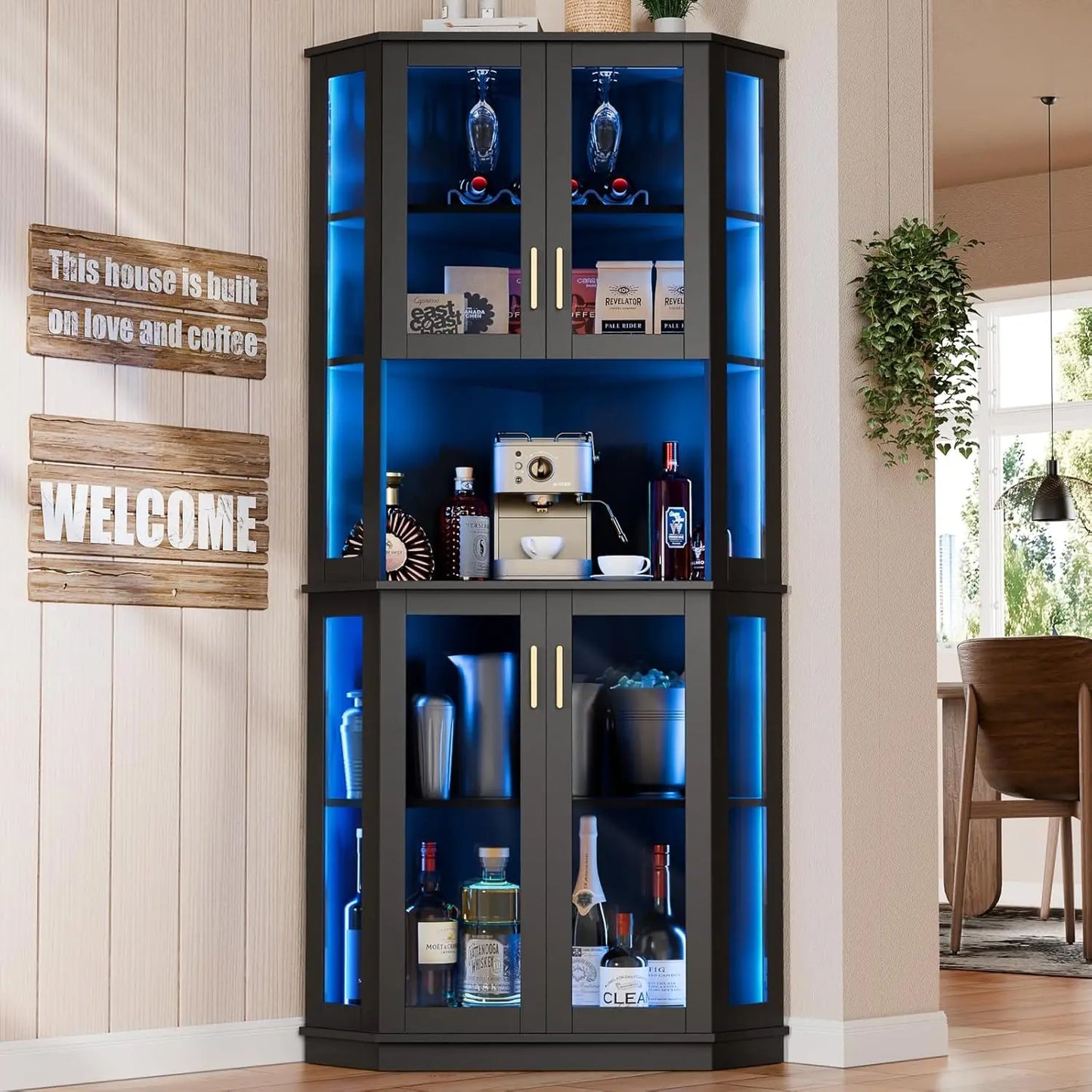 71'' Corner Wine Bar Cabinet with LED