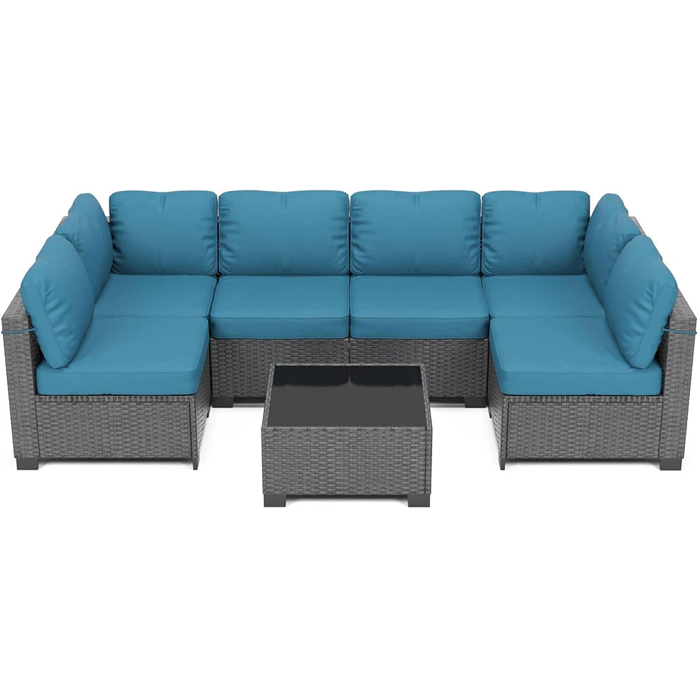 7-Piece PE Rattan Sectional Patio Set