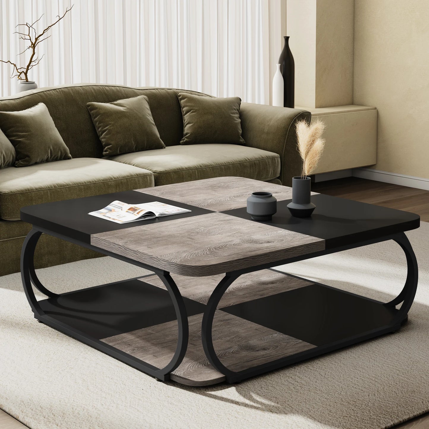 Tribesigns Square Coffee Table with 2 Tiers