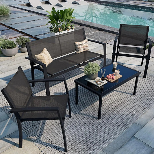 4-Piece Outdoor Patio Set with Glass Table
