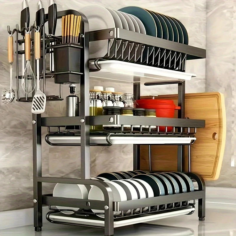 Dish Rack, Three-Tier Space-Saving