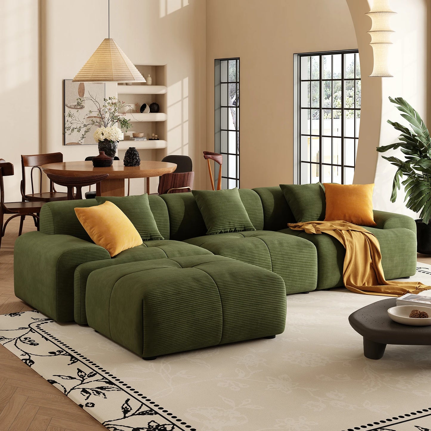 113" Modern L-Shaped Modular Sectional Sofa
