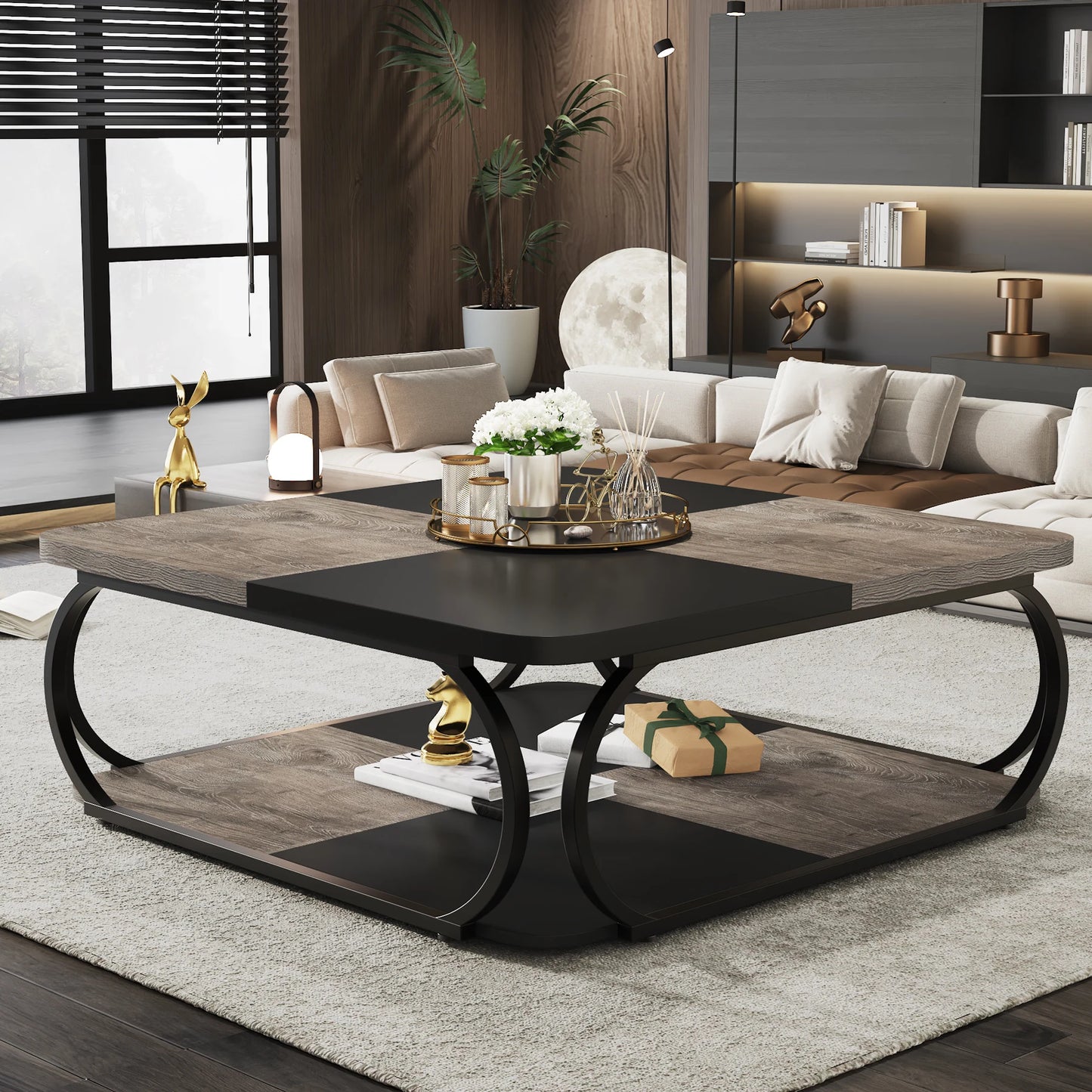 Tribesigns Square Coffee Table with 2 Tiers