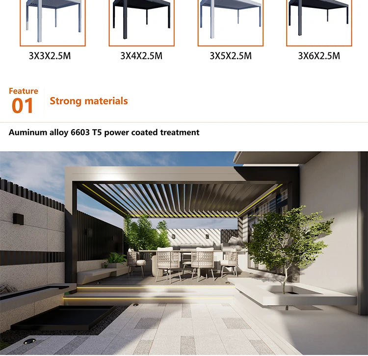Aluminum pergola, rainproof