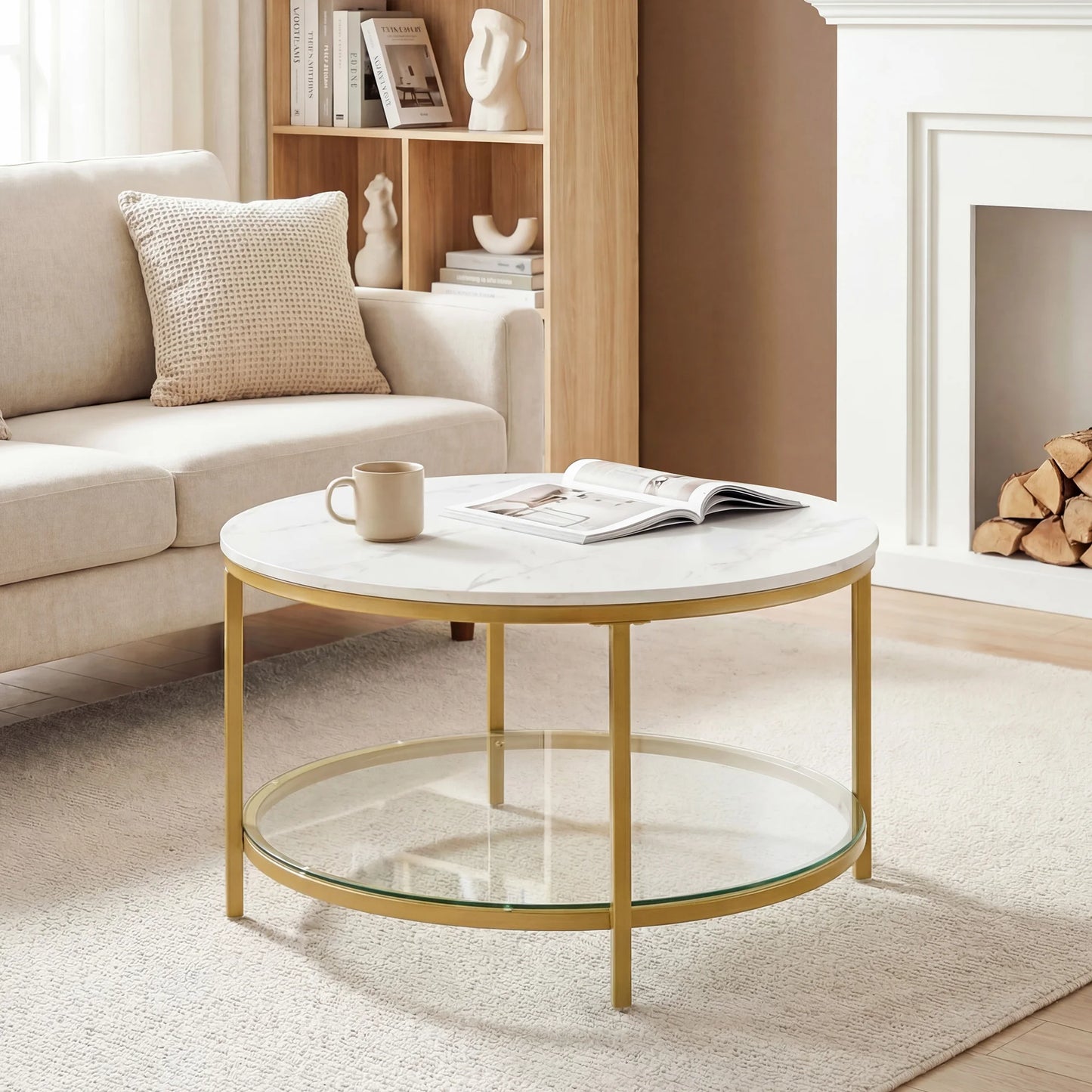 JHK 31IN Marble Round Coffee Table