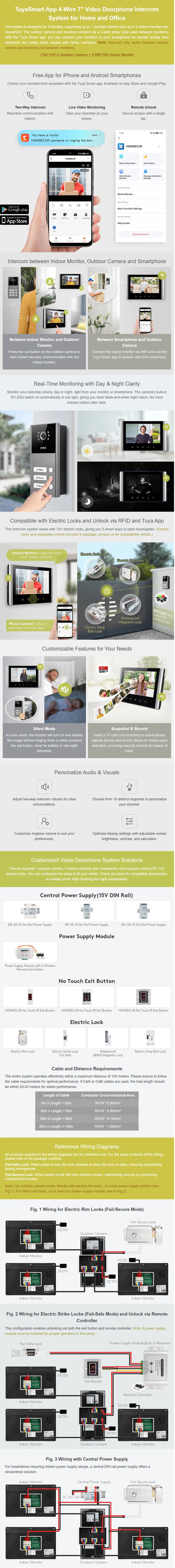 HOMSECUR 7" Tuya App HD WIFI Video Doorbell