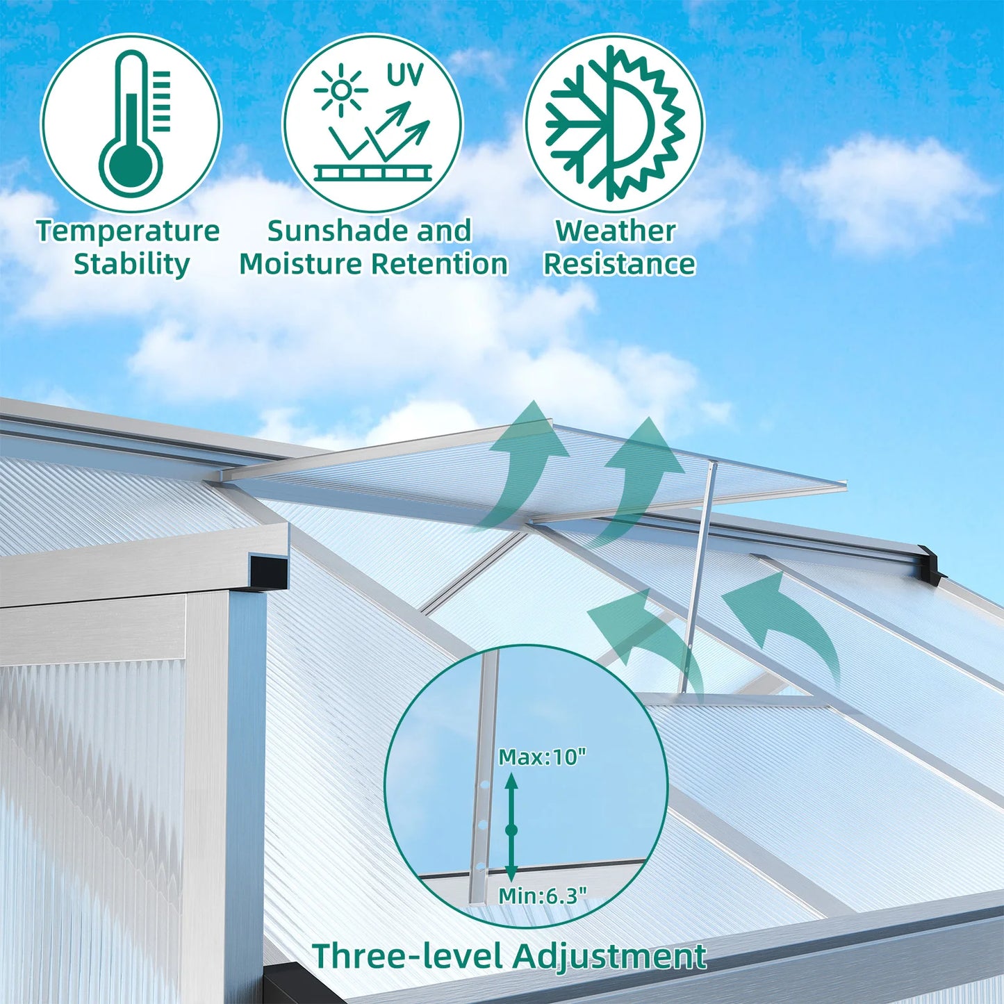 6x8 FT Greenhouse, Aluminum Walk-in