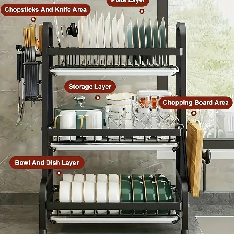 Dish Rack, Three-Tier Space-Saving