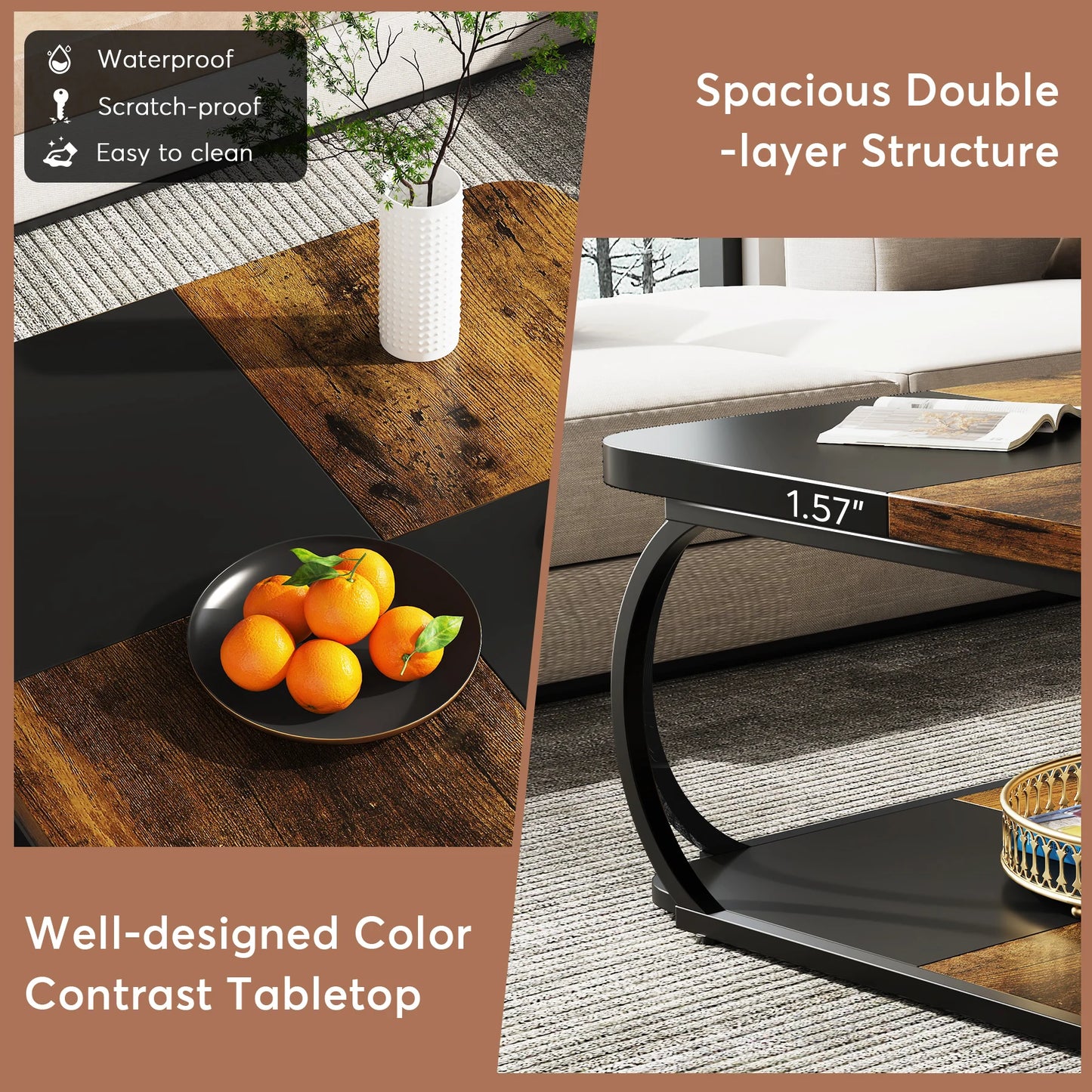 Tribesigns Square Coffee Table with 2 Tiers