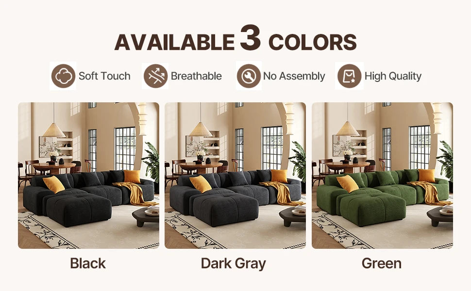 113" Modern L-Shaped Modular Sectional Sofa