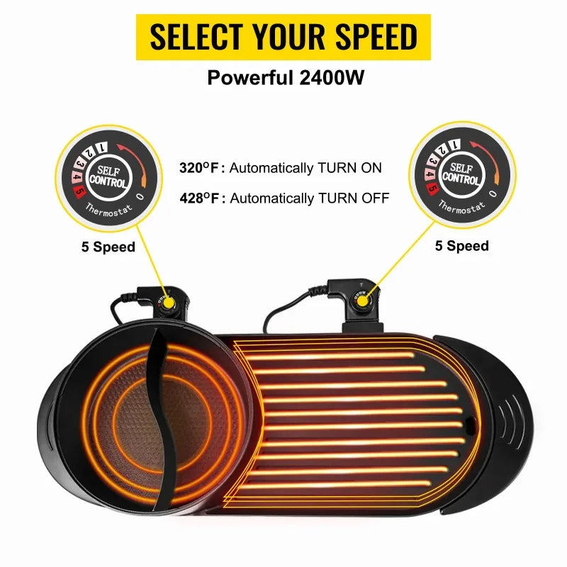 2200W Electric Barbecue Pot 2-in-1 Hot Pot