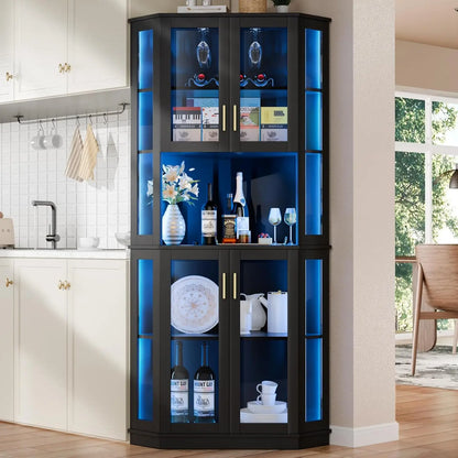 71'' Corner Wine Bar Cabinet with LED
