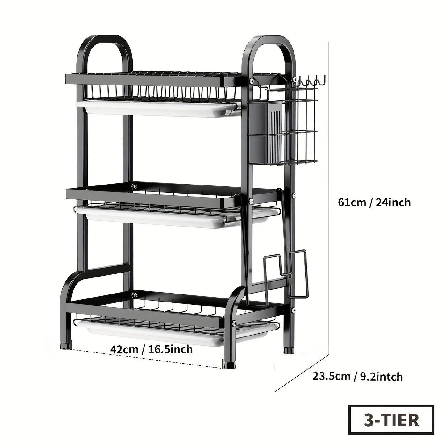 Dish Rack, Three-Tier Space-Saving