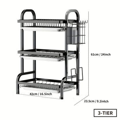 Dish Rack, Three-Tier Space-Saving