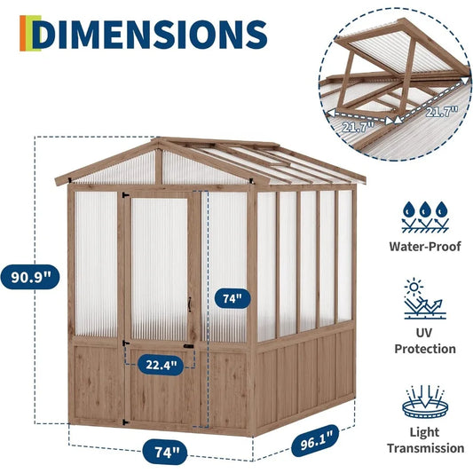 6x8FT Wooden Greenhouse with Cedar